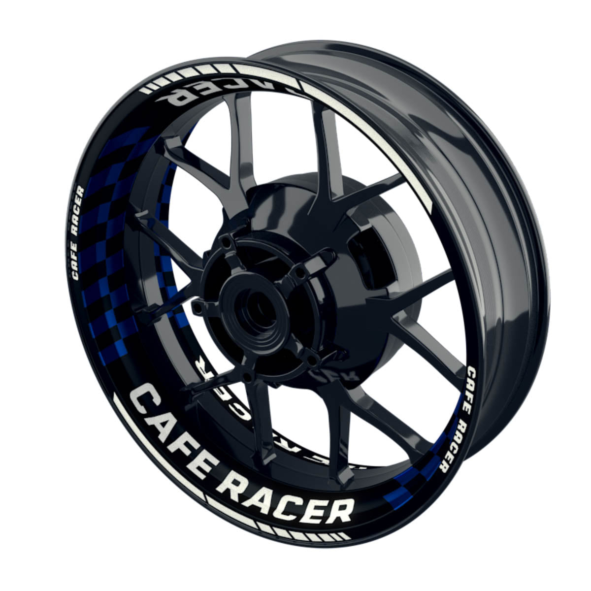 Felgenaufkleber Cafe Racer Premium Design Grid B blau