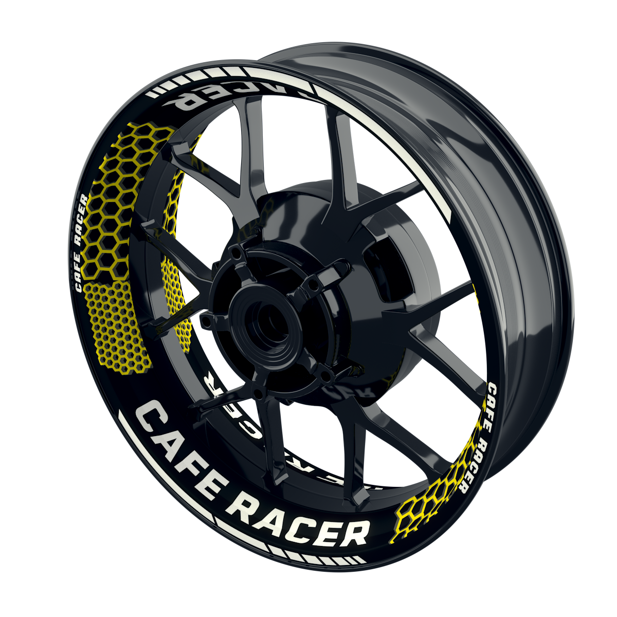Felgenaufkleber Cafe Racer Premium Design Hexagon B gelb