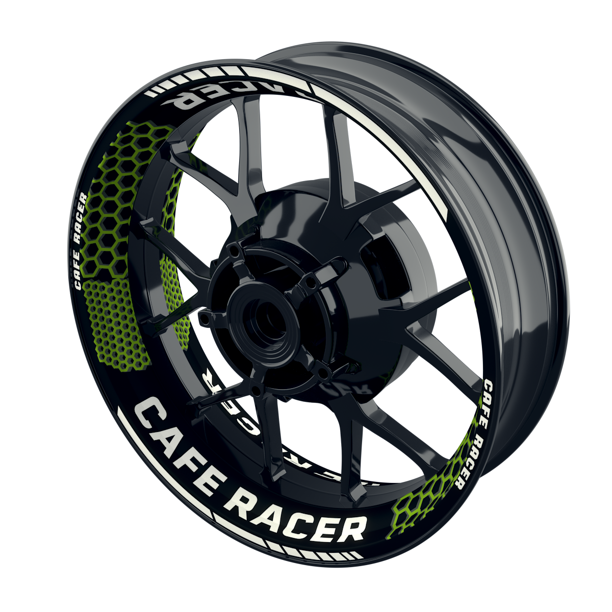 Felgenaufkleber Cafe Racer Premium Design Hexagon B grün