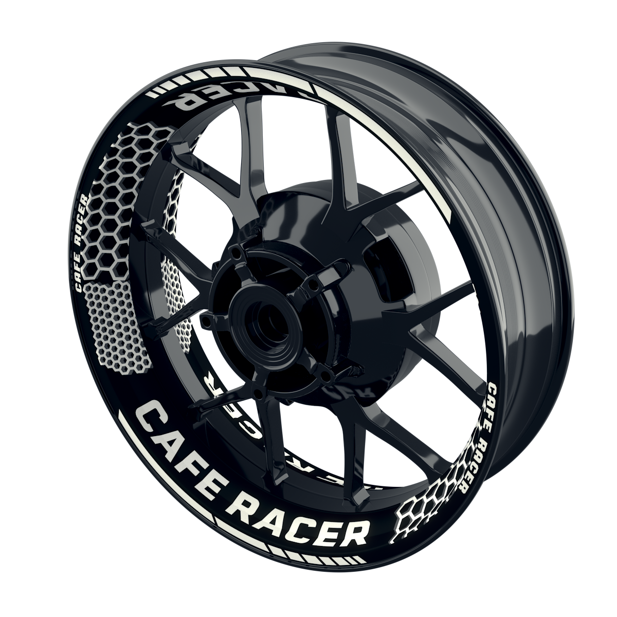 Felgenaufkleber Cafe Racer Premium Design Hexagon B weiss