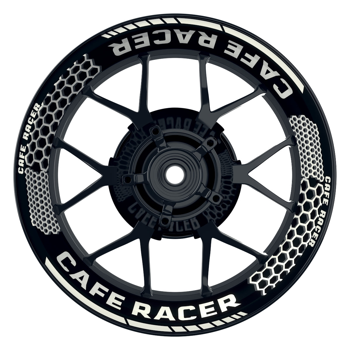Felgenaufkleber Cafe Racer Premium Design Hexagon B weiss