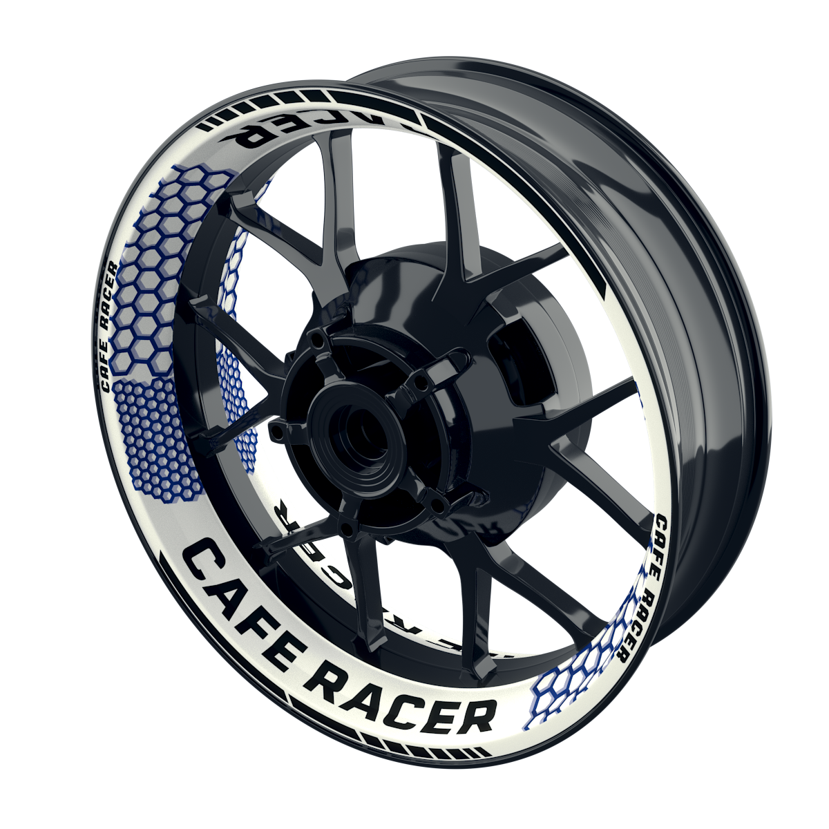 Felgenaufkleber Cafe Racer Premium Design Hexagon W blau