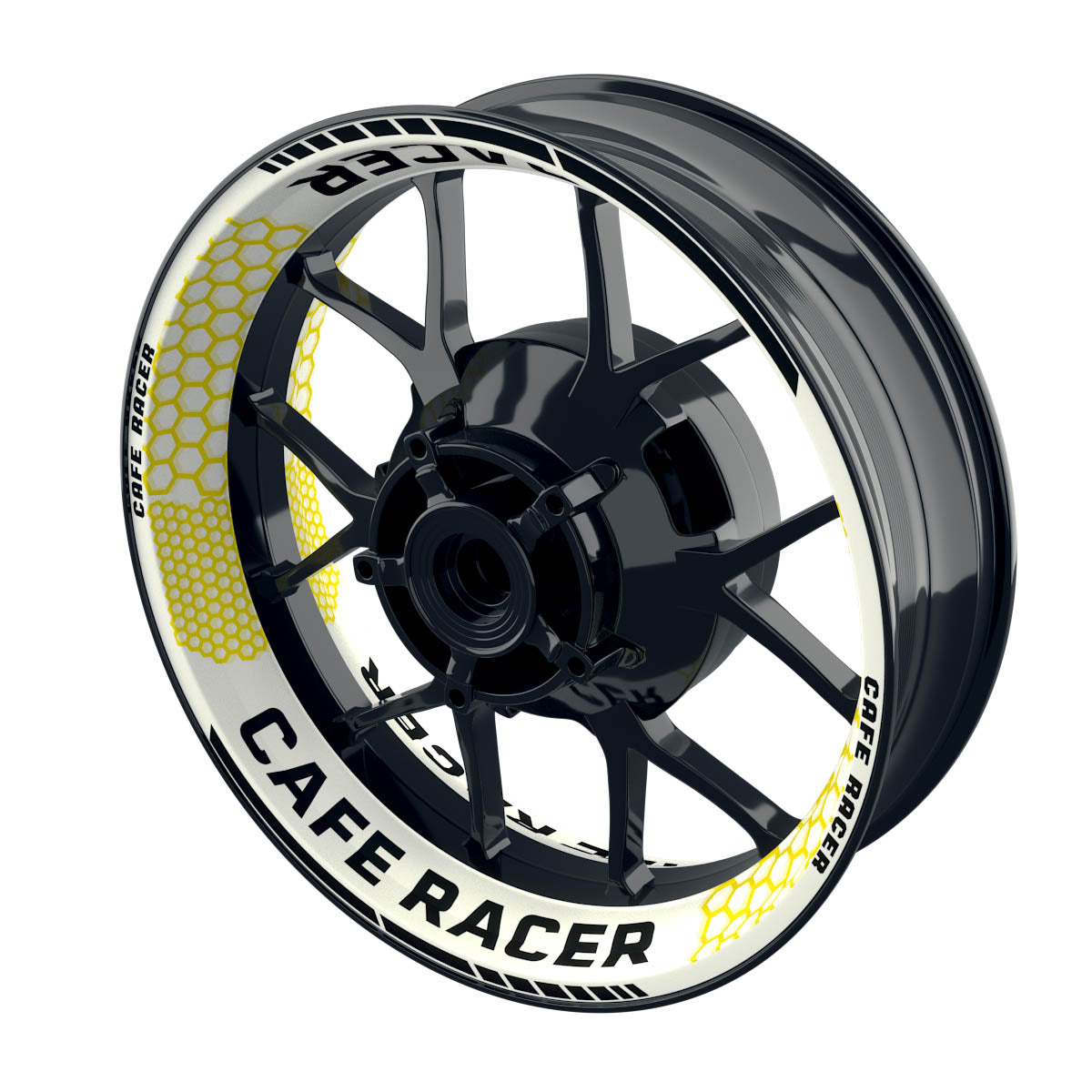 Felgenaufkleber Cafe Racer Premium Design Hexagon W gelb
