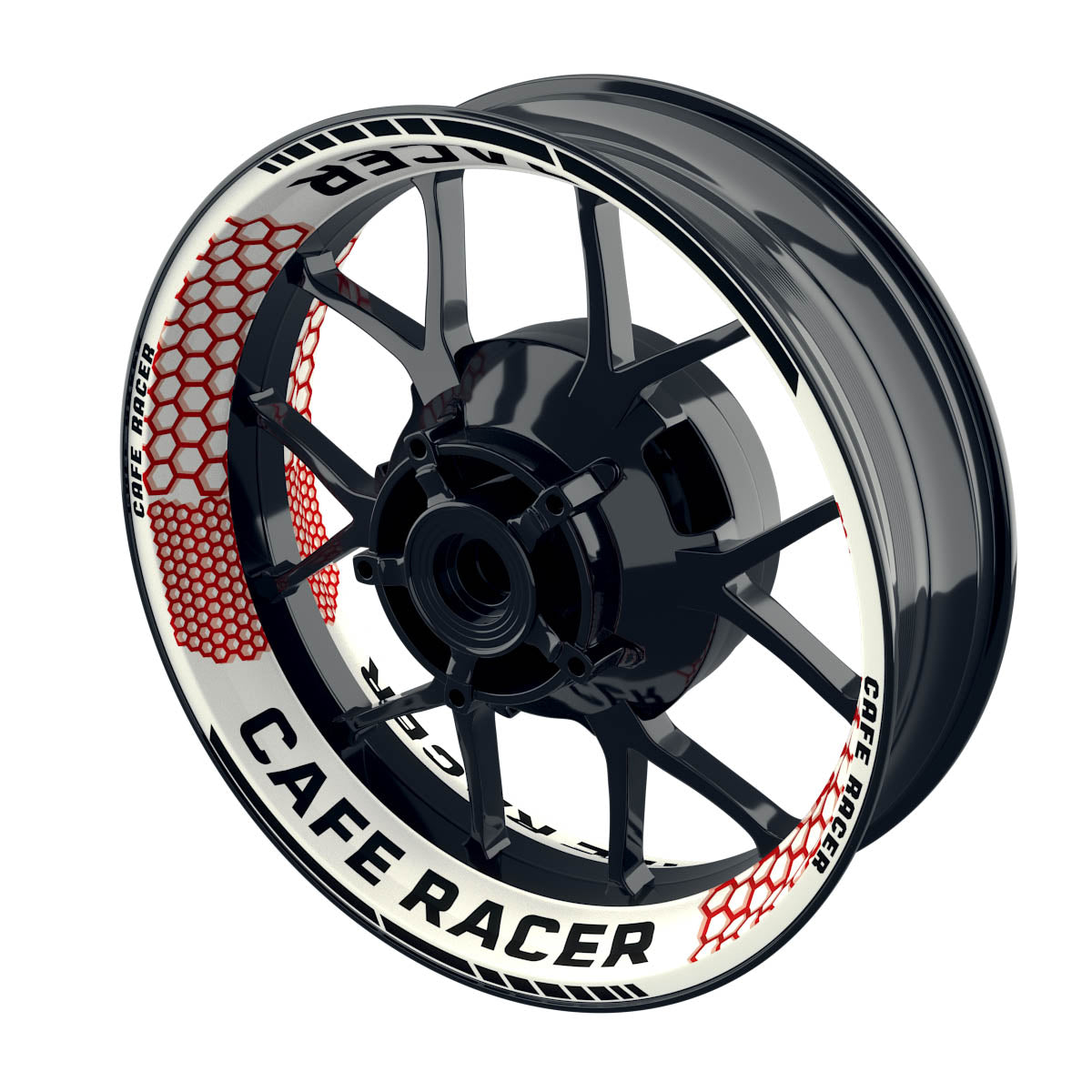 Felgenaufkleber Cafe Racer Premium Design Hexagon W rot