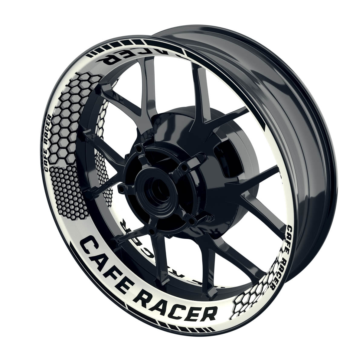 Felgenaufkleber Cafe Racer Premium Design Hexagon W schwarz