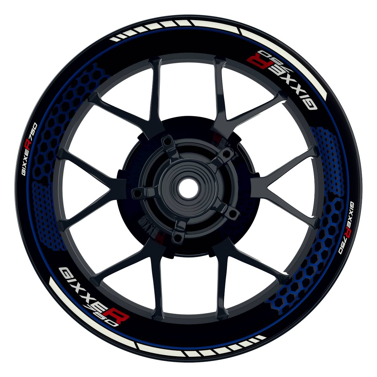Suzuki GSXR 750 Felgenaufkleber GIXXER 750 Hexagon Wheelsticker Premium blau