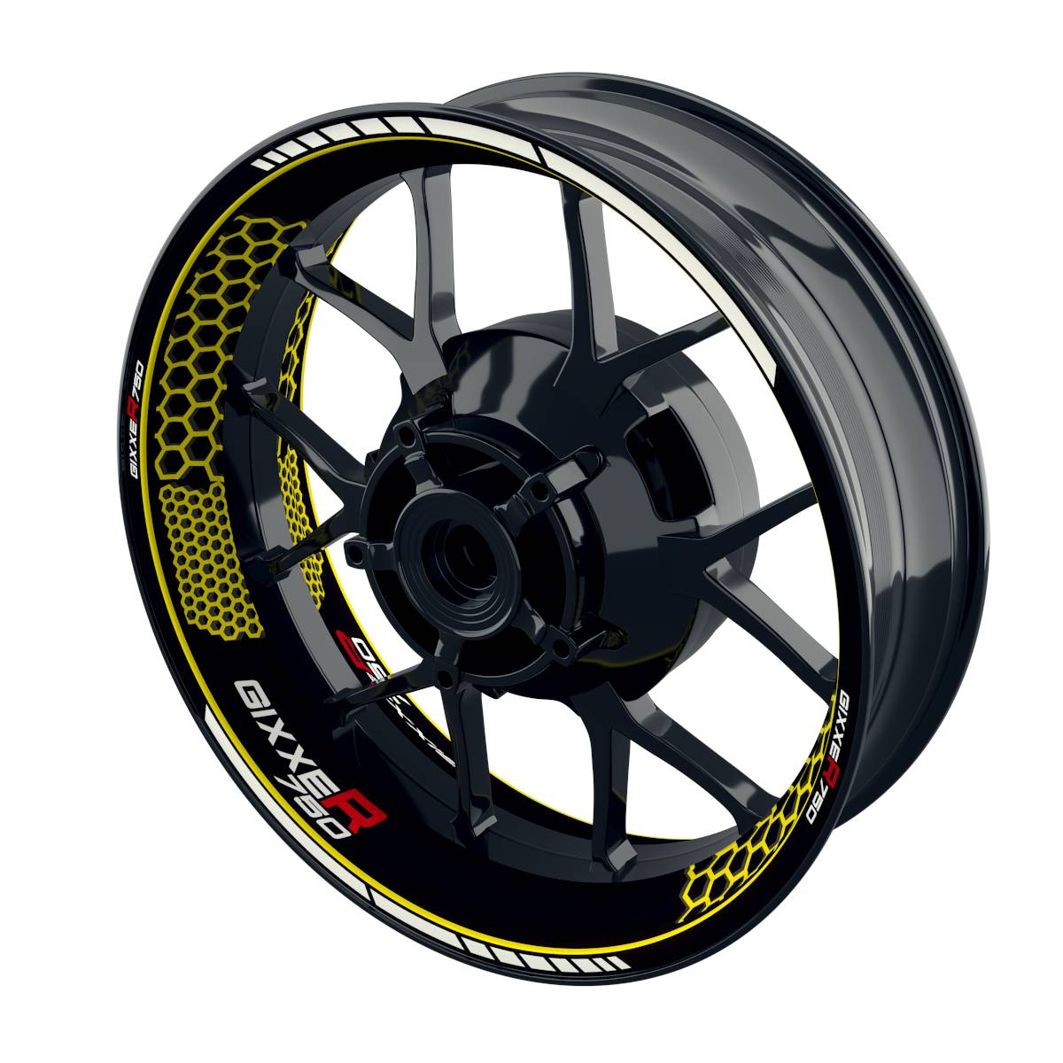 Suzuki GSXR 750 Felgenaufkleber GIXXER 750 Hexagon Wheelsticker Premium gelb