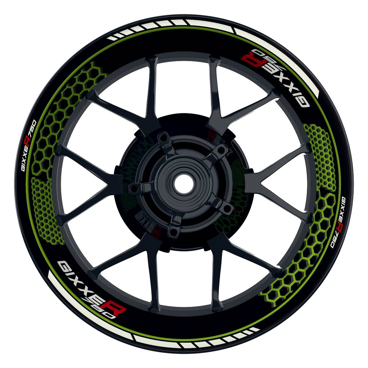 Suzuki GSXR 750 Felgenaufkleber GIXXER 750 Hexagon Wheelsticker Premium grün