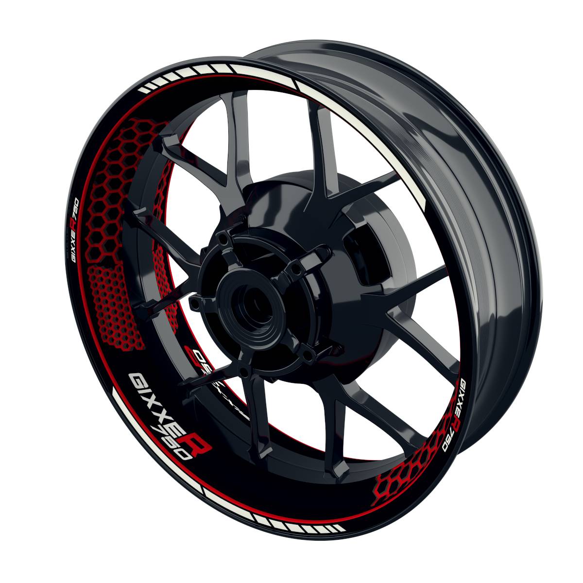 Suzuki GSXR 750 Felgenaufkleber GIXXER 750 Hexagon Wheelsticker Premium rot