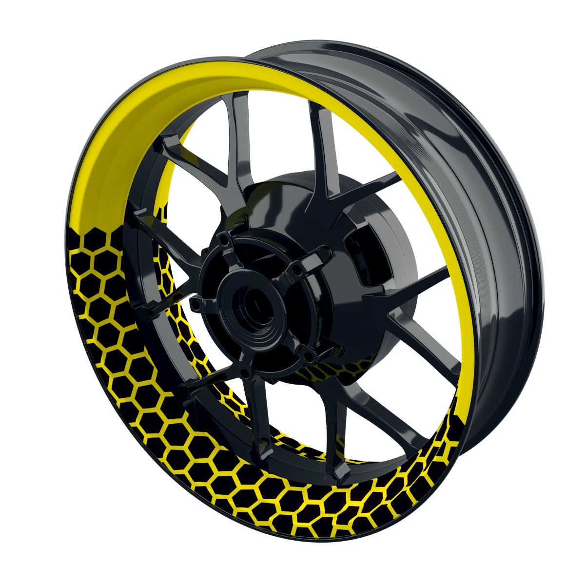 Felgenaufkleber Hexagon halb halb schwarz Wheelsticker Premium gelb