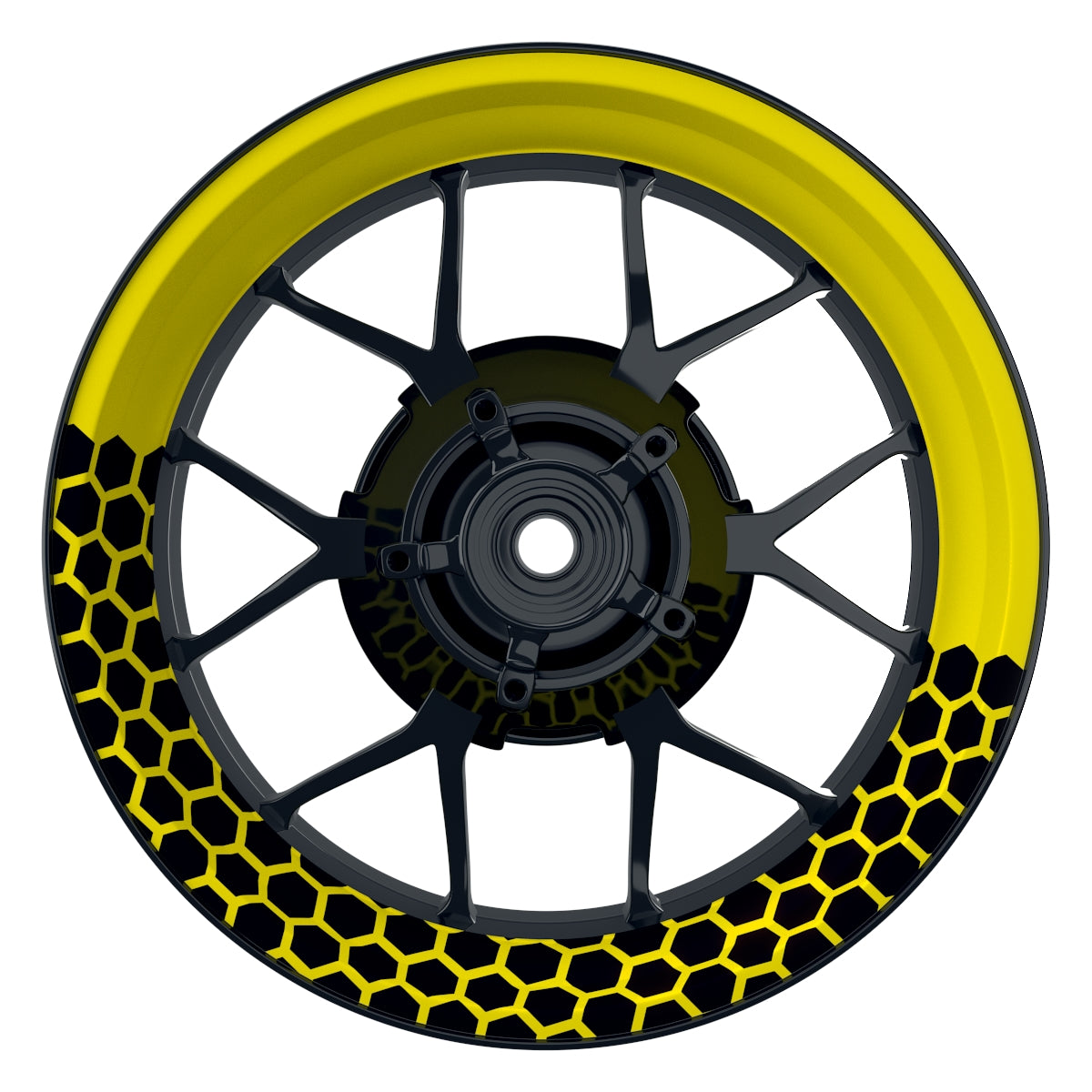 Felgenaufkleber Hexagon halb halb schwarz Wheelsticker Premium gelb
