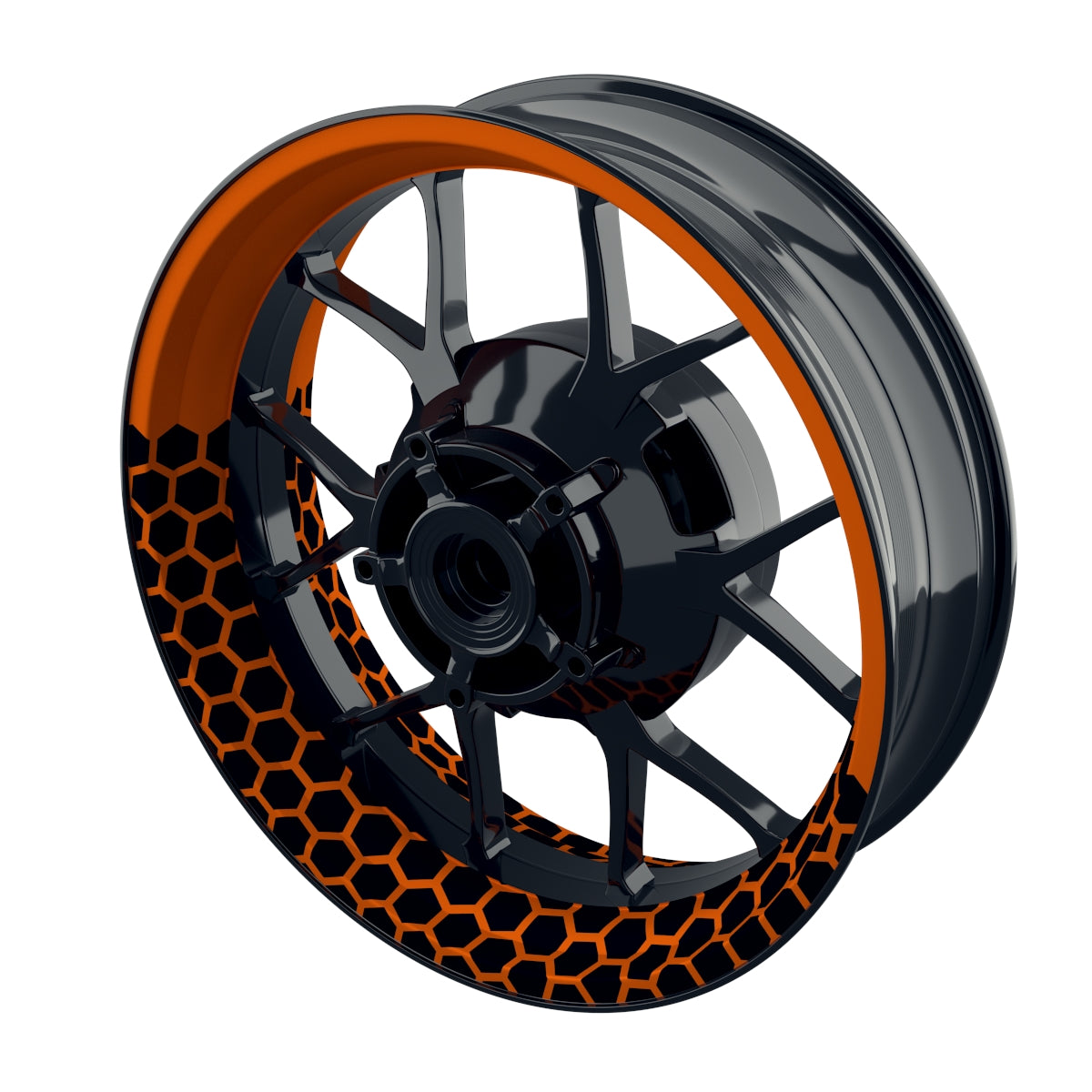 Felgenaufkleber Hexagon halb halb schwarz Wheelsticker Premium orange