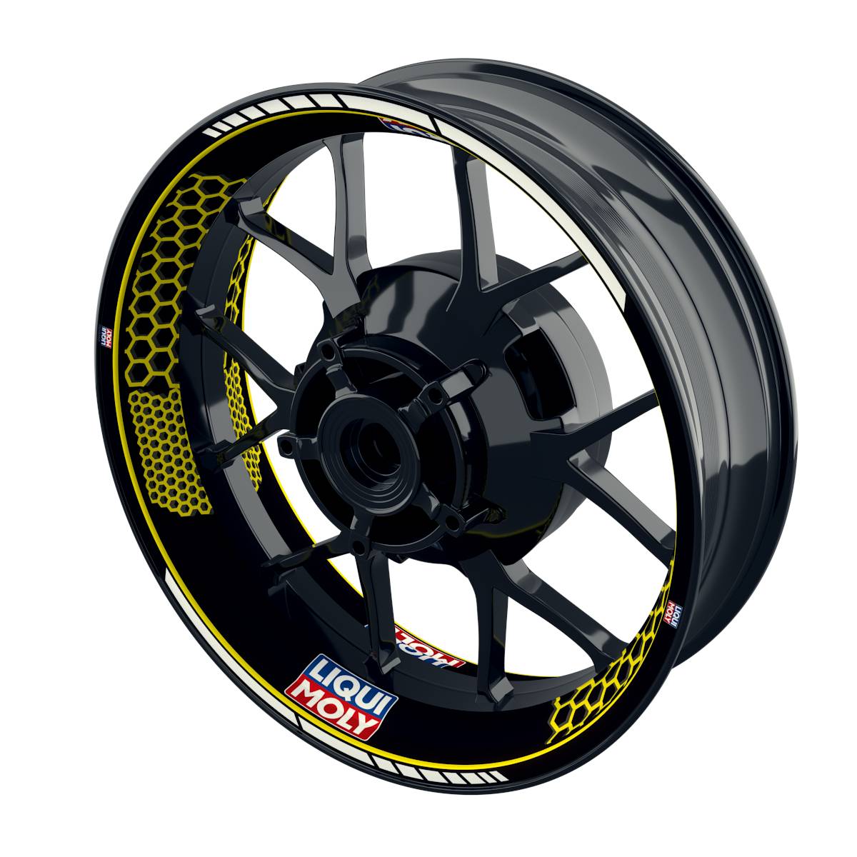Felgenaufkleber Liqui Moly Motiv Hexagon schwarz Wheelsticker Premium gelb