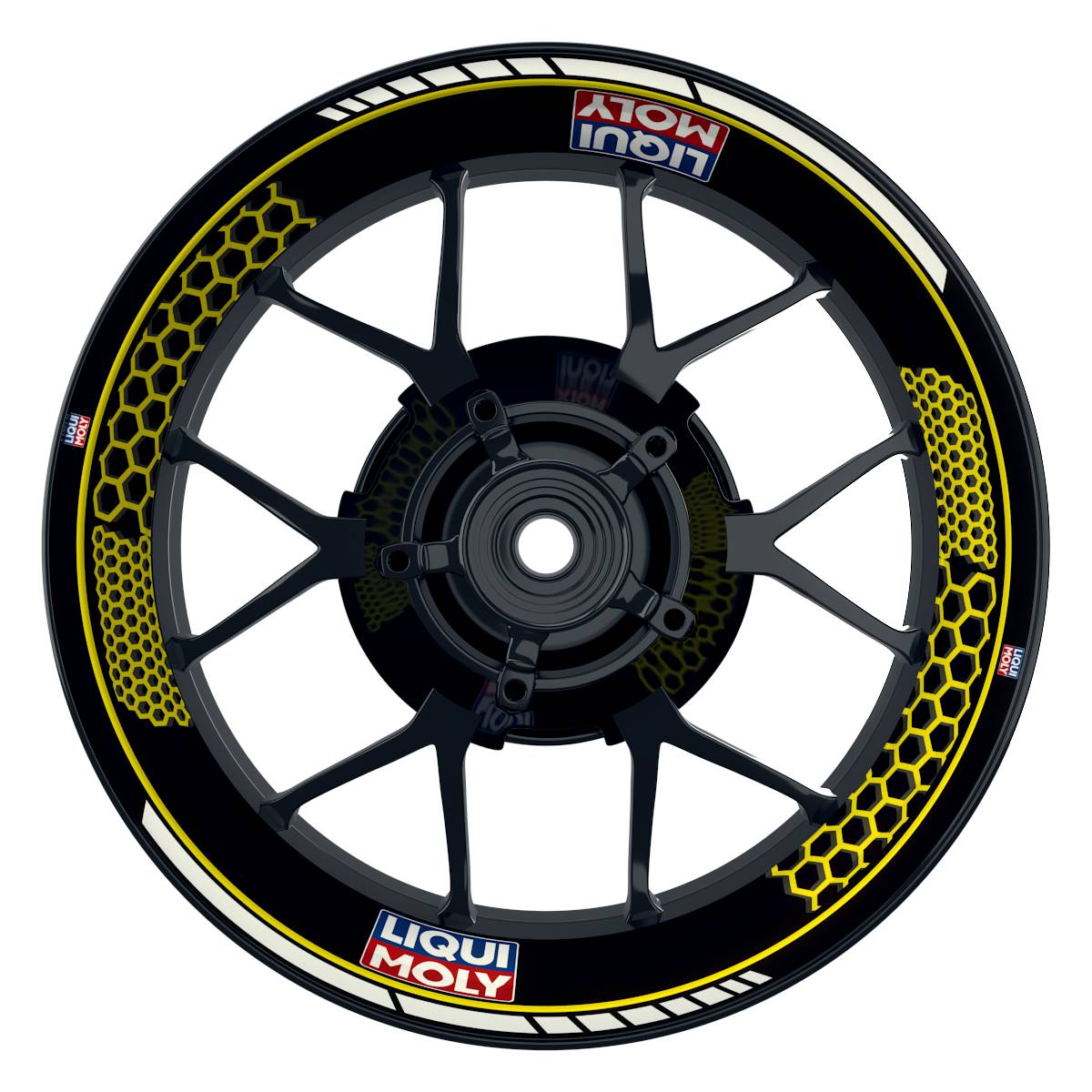 Felgenaufkleber Liqui Moly Motiv Hexagon schwarz Wheelsticker Premium gelb
