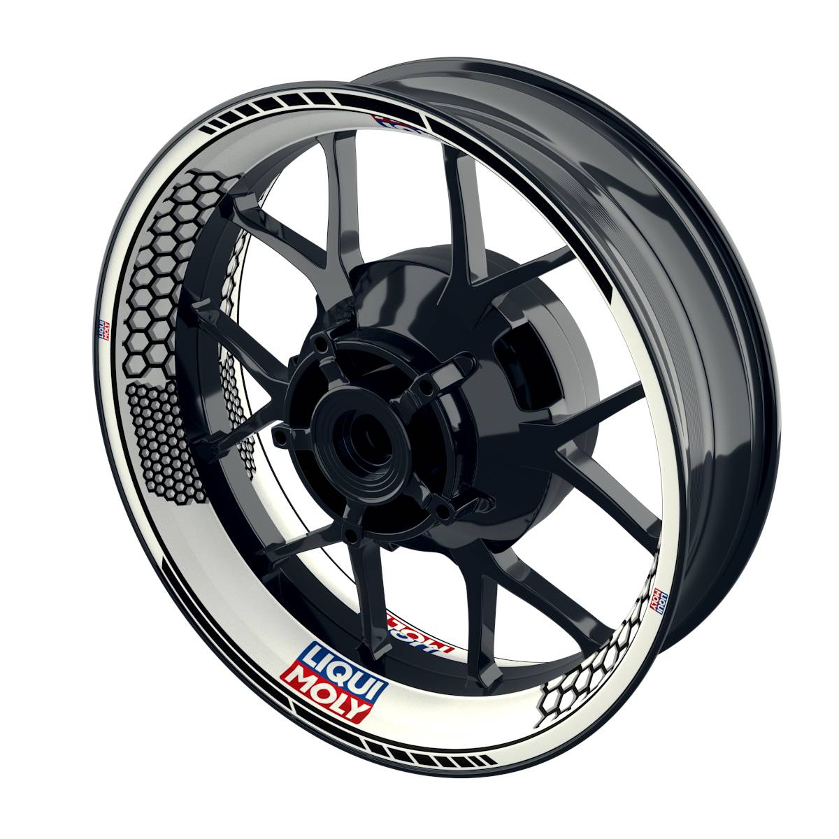 Felgenaufkleber Liqui Moly Motiv Hexagon schwarz Wheelsticker Premium weiss