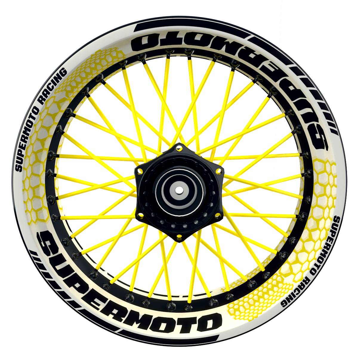 Felgenaufkleber Supermoto Design Hexagon W gelb