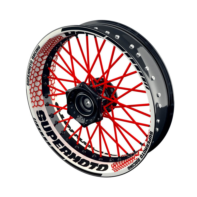 Felgenaufkleber Supermoto Design Hexagon W rot