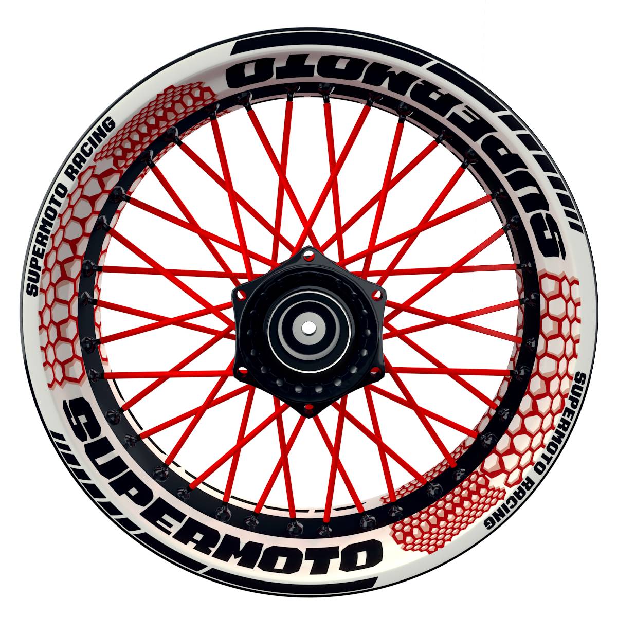 Felgenaufkleber Supermoto Design Hexagon W rot