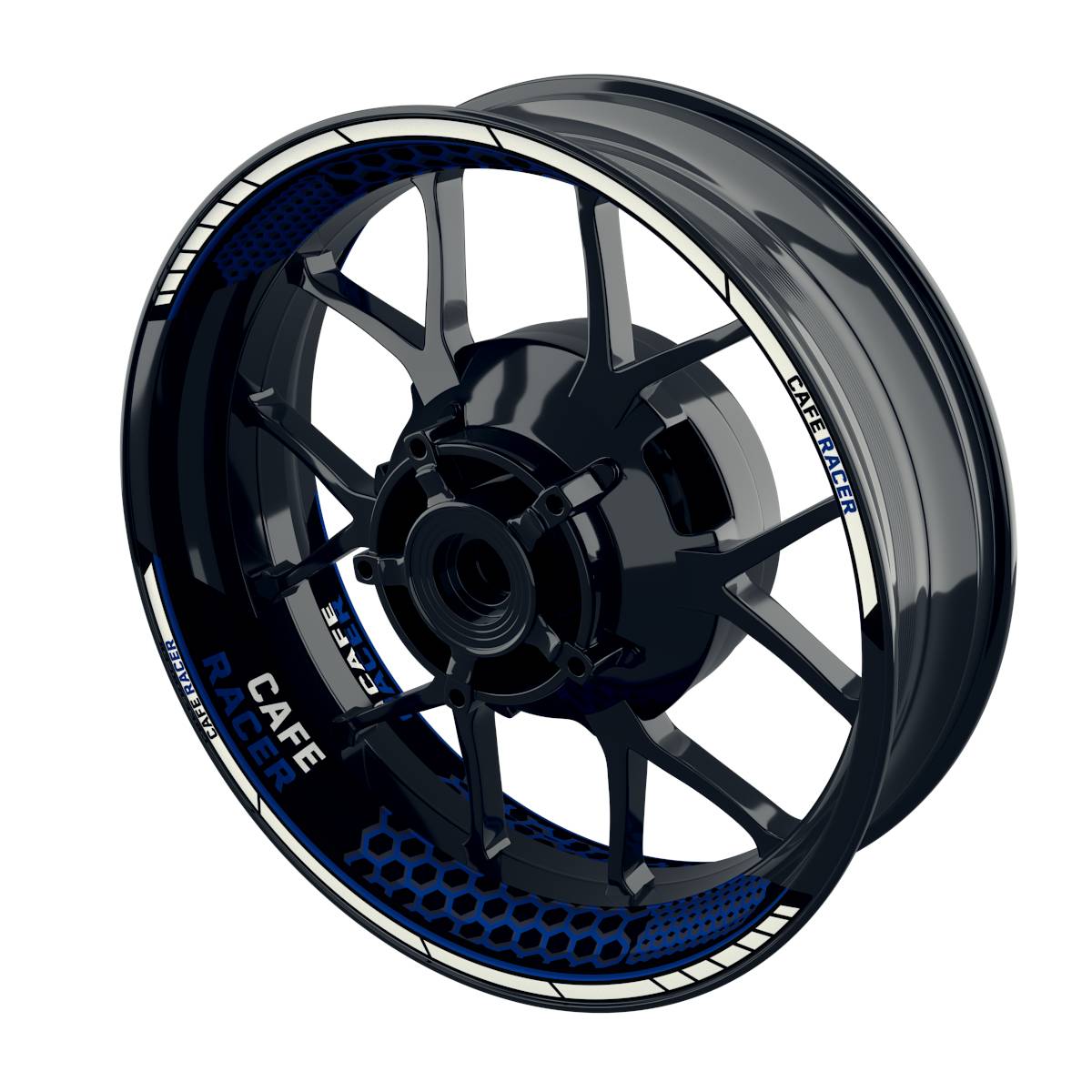 Felgenaufkleber Cafe Racer Hexagon Wheelsticker Premium geteilt blau