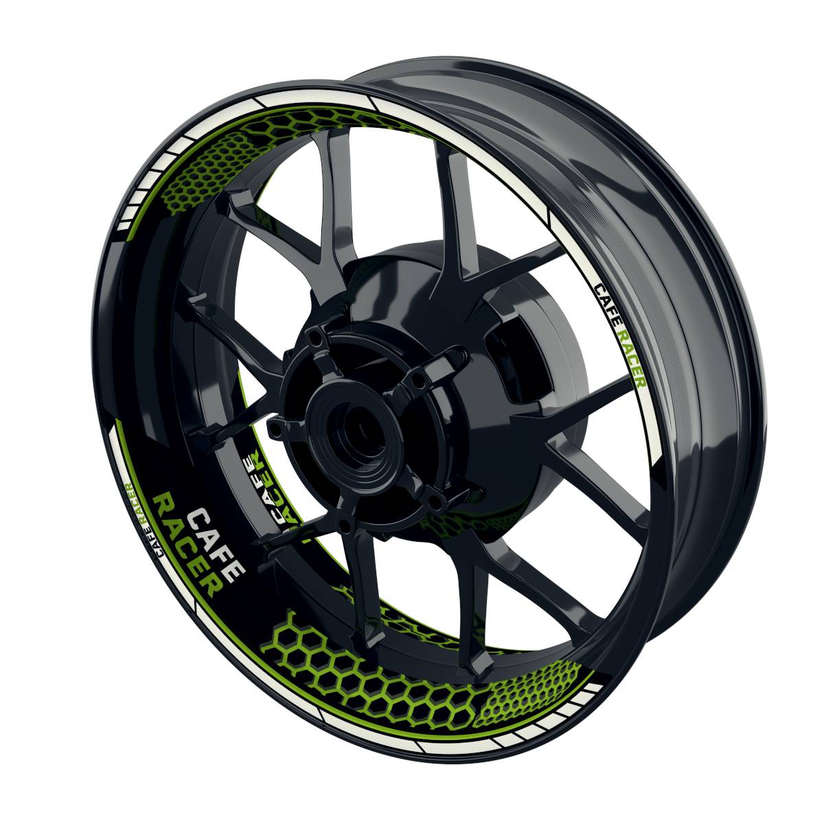 Felgenaufkleber Cafe Racer Hexagon Wheelsticker Premium geteilt grün