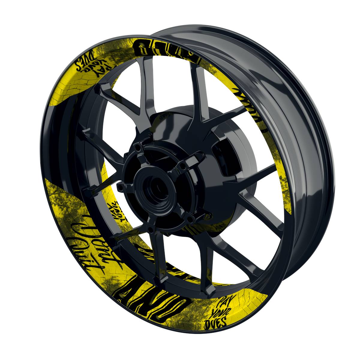 Felgenaufkleber Dontquit weiss Wheelsticker Premium geteilt gelb