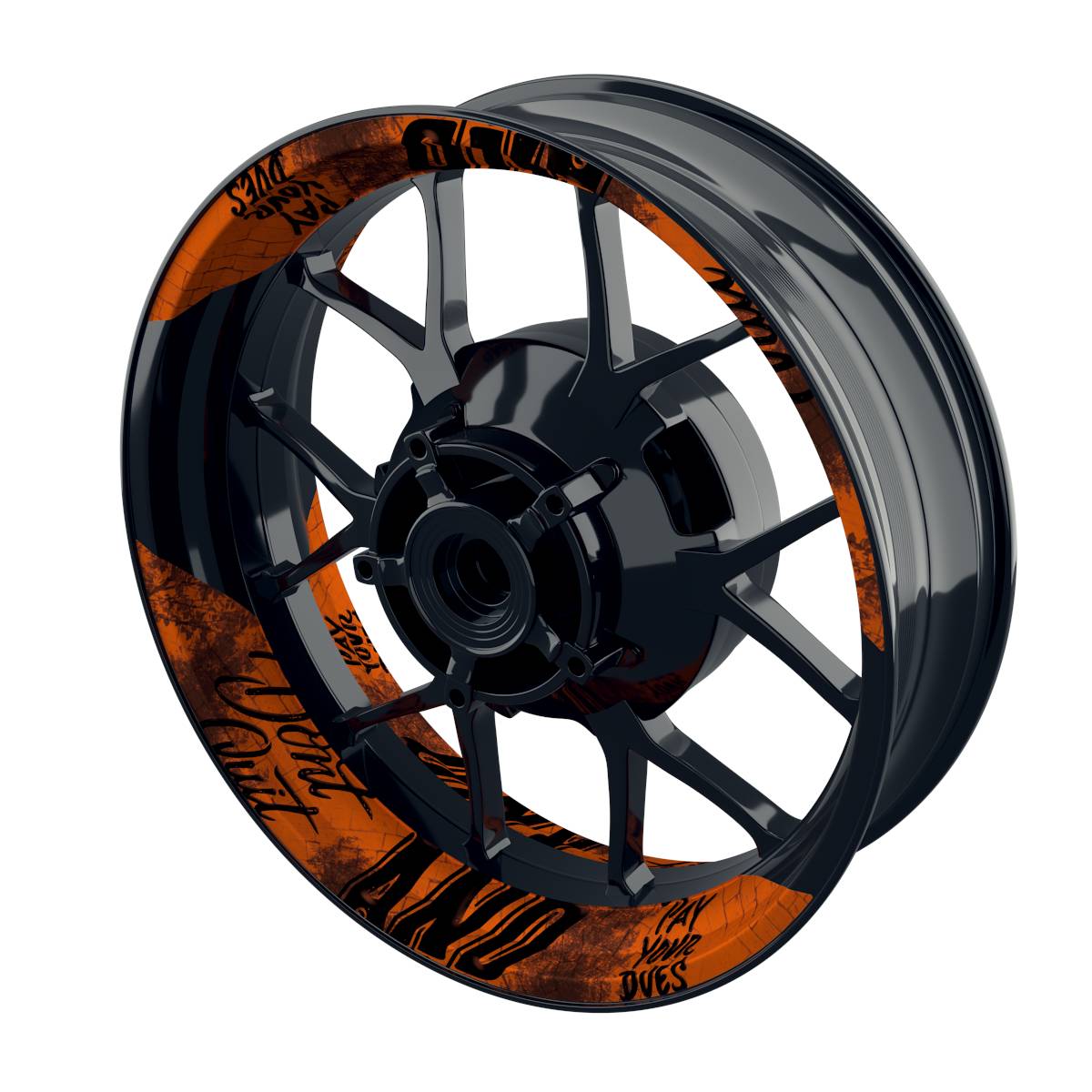 Felgenaufkleber Dontquit weiss Wheelsticker Premium geteilt orange