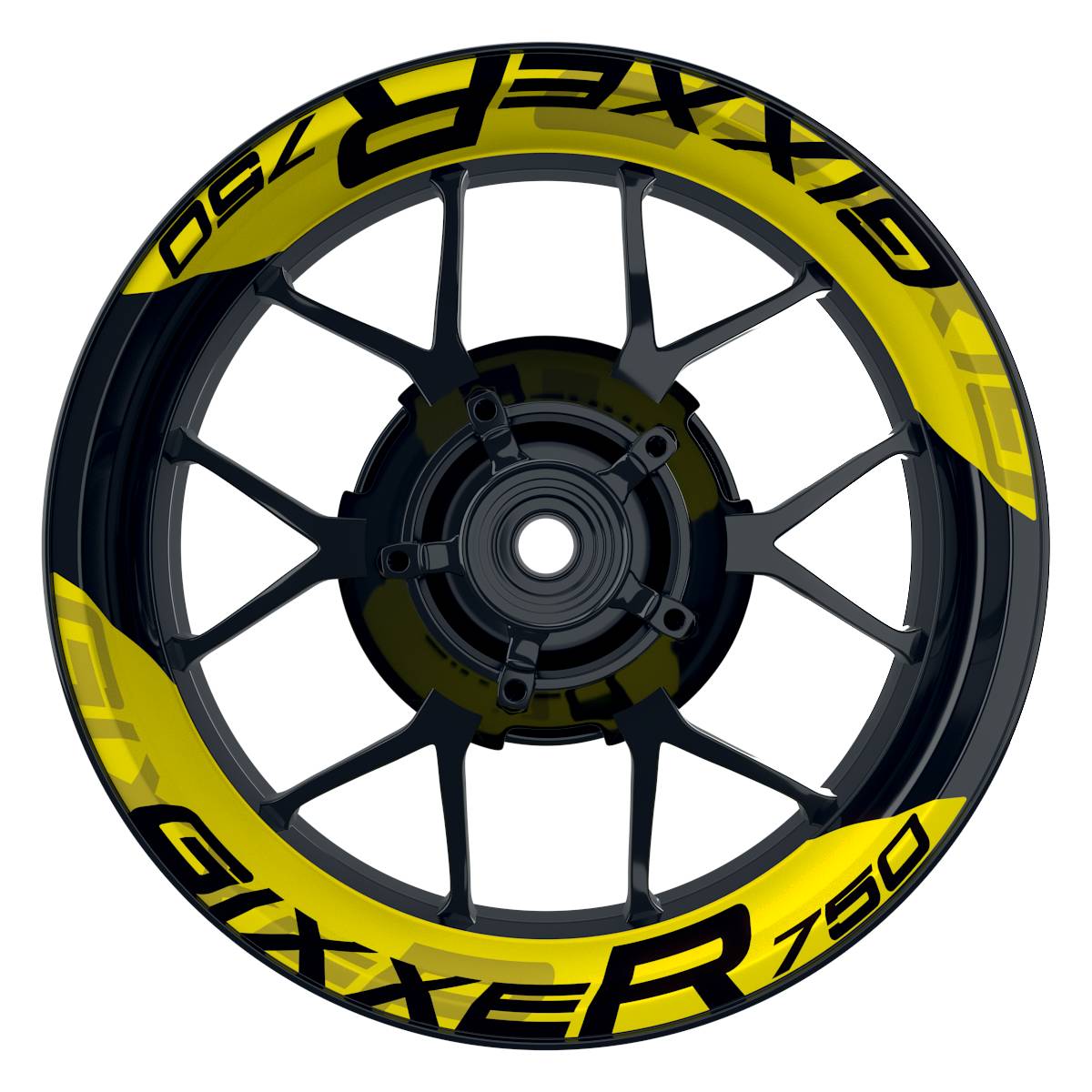 Suzuki GSXR 750 Felgenaufkleber GIXXER 750 einfarbig V2 Wheelsticker Premium geteilt gelb