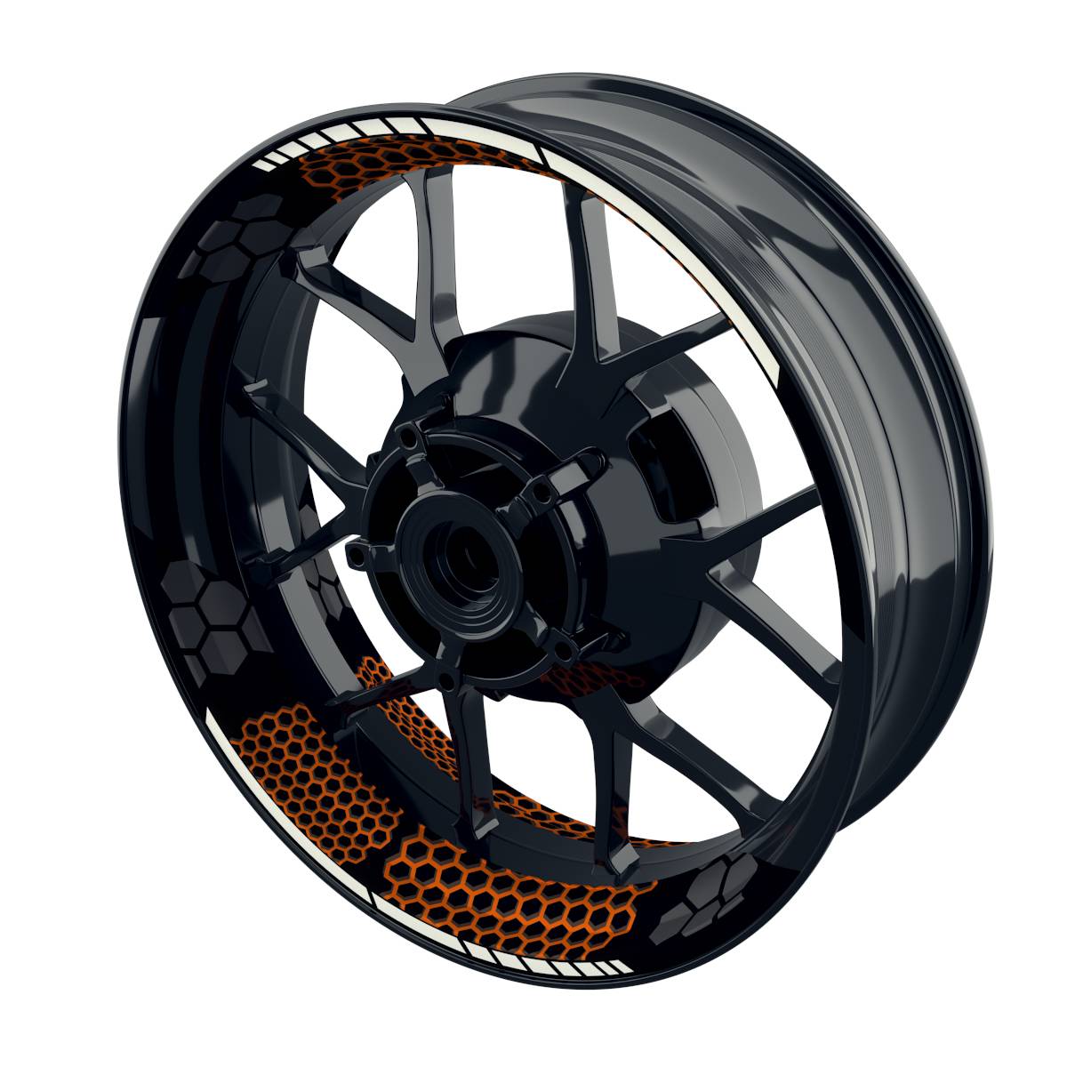 Felgenaufkleber Hexagon schwarz Wheelsticker Premium geteilt orange