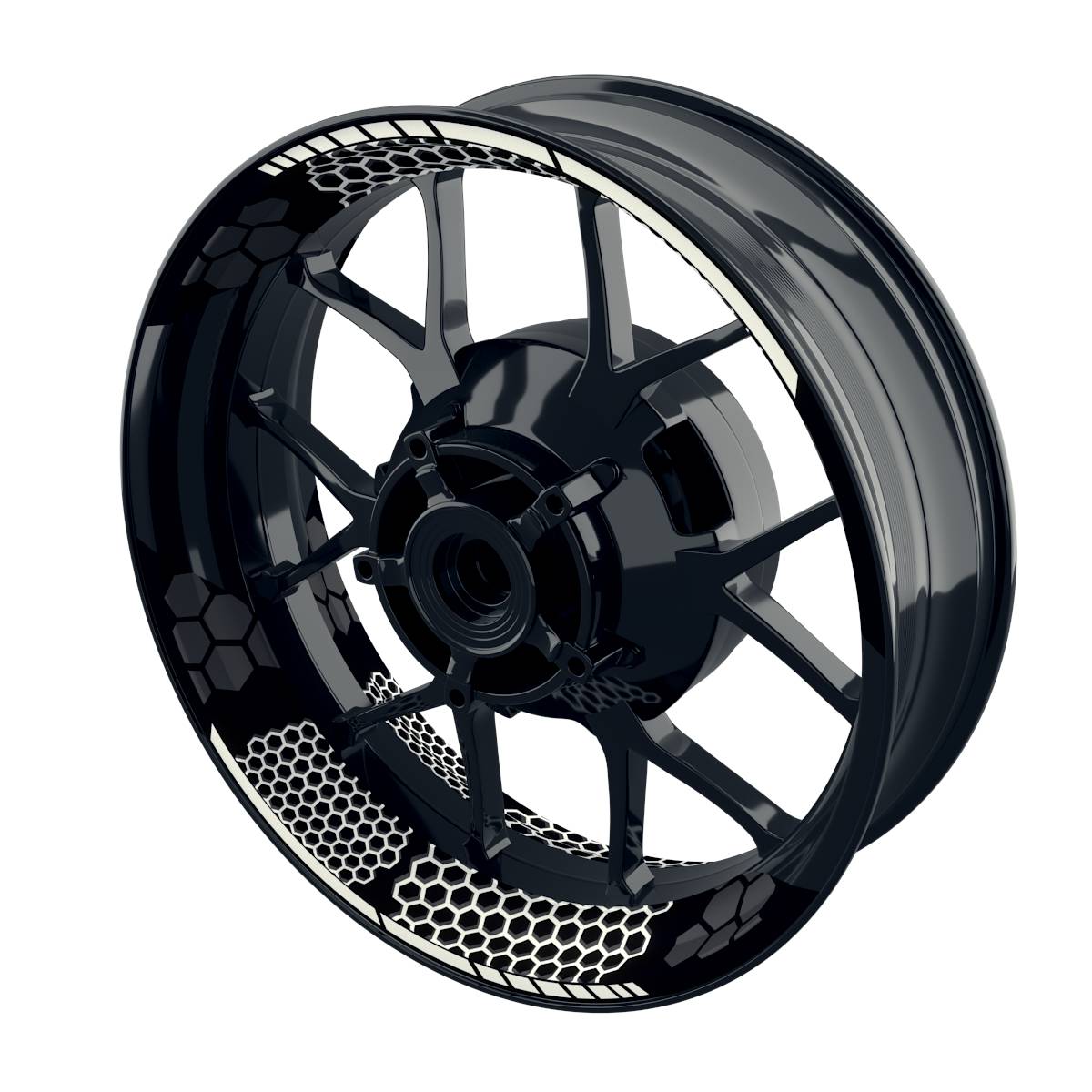 Felgenaufkleber Hexagon schwarz Wheelsticker Premium geteilt weiss