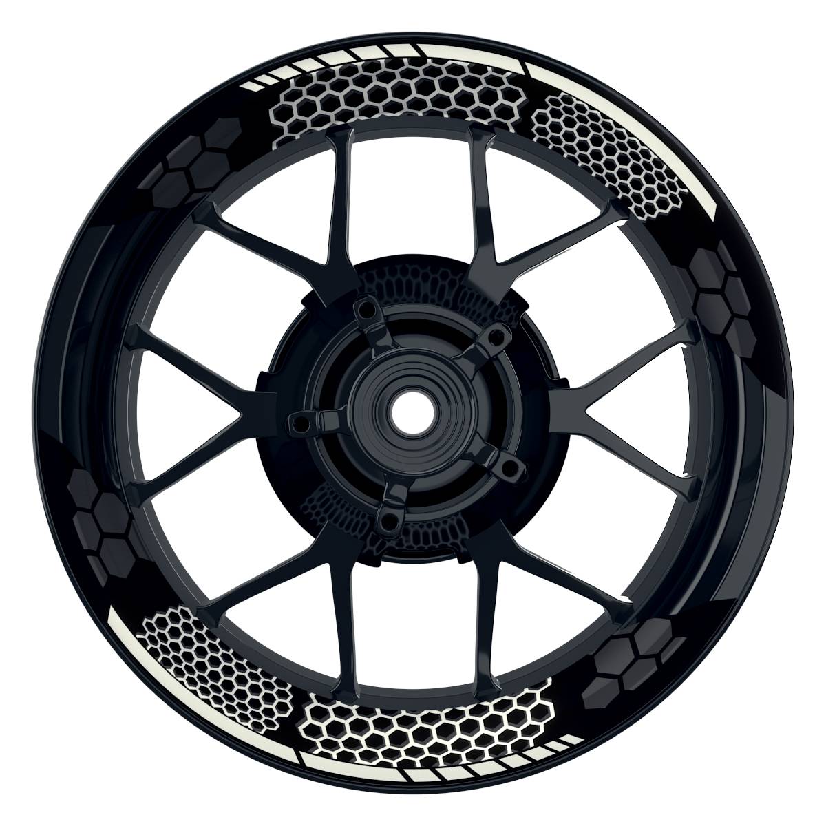 Felgenaufkleber Hexagon schwarz Wheelsticker Premium geteilt weiss