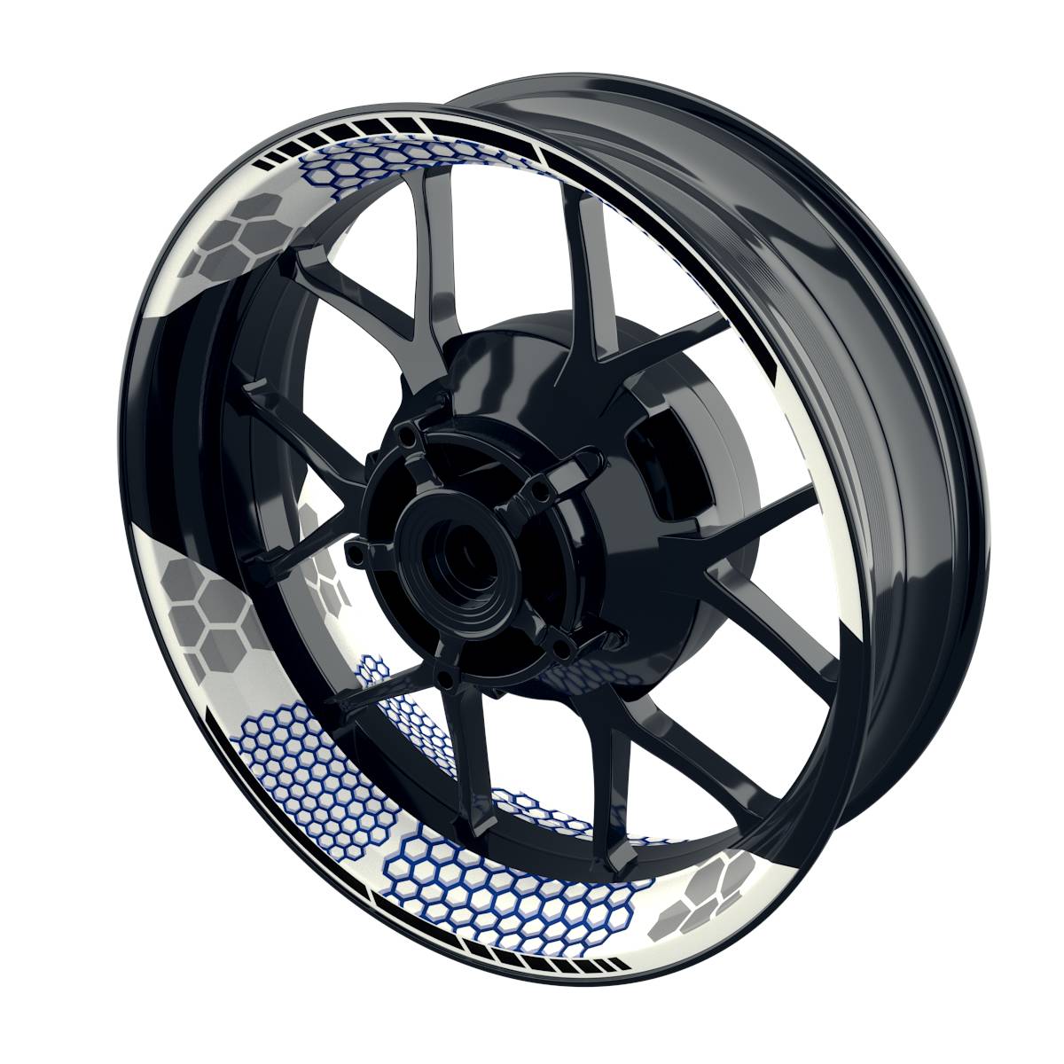 Felgenaufkleber Hexagon weiss Wheelsticker Premium geteilt blau