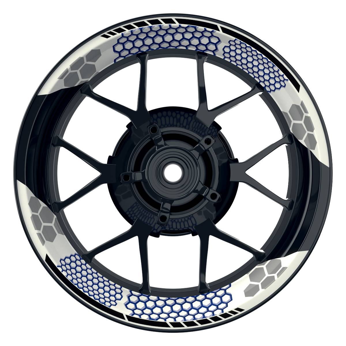 Felgenaufkleber Hexagon weiss Wheelsticker Premium geteilt blau