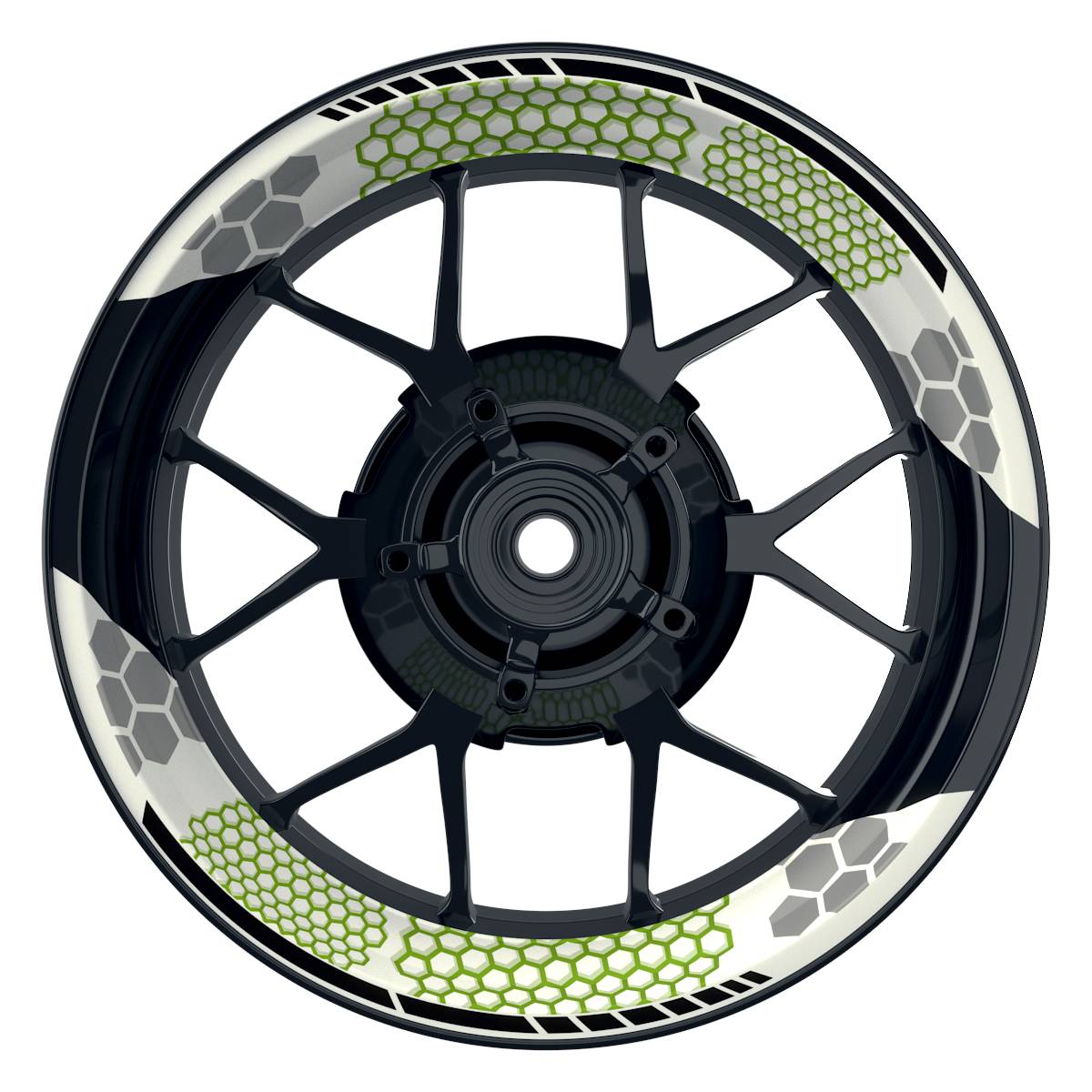 Felgenaufkleber Hexagon weiss Wheelsticker Premium geteilt grün