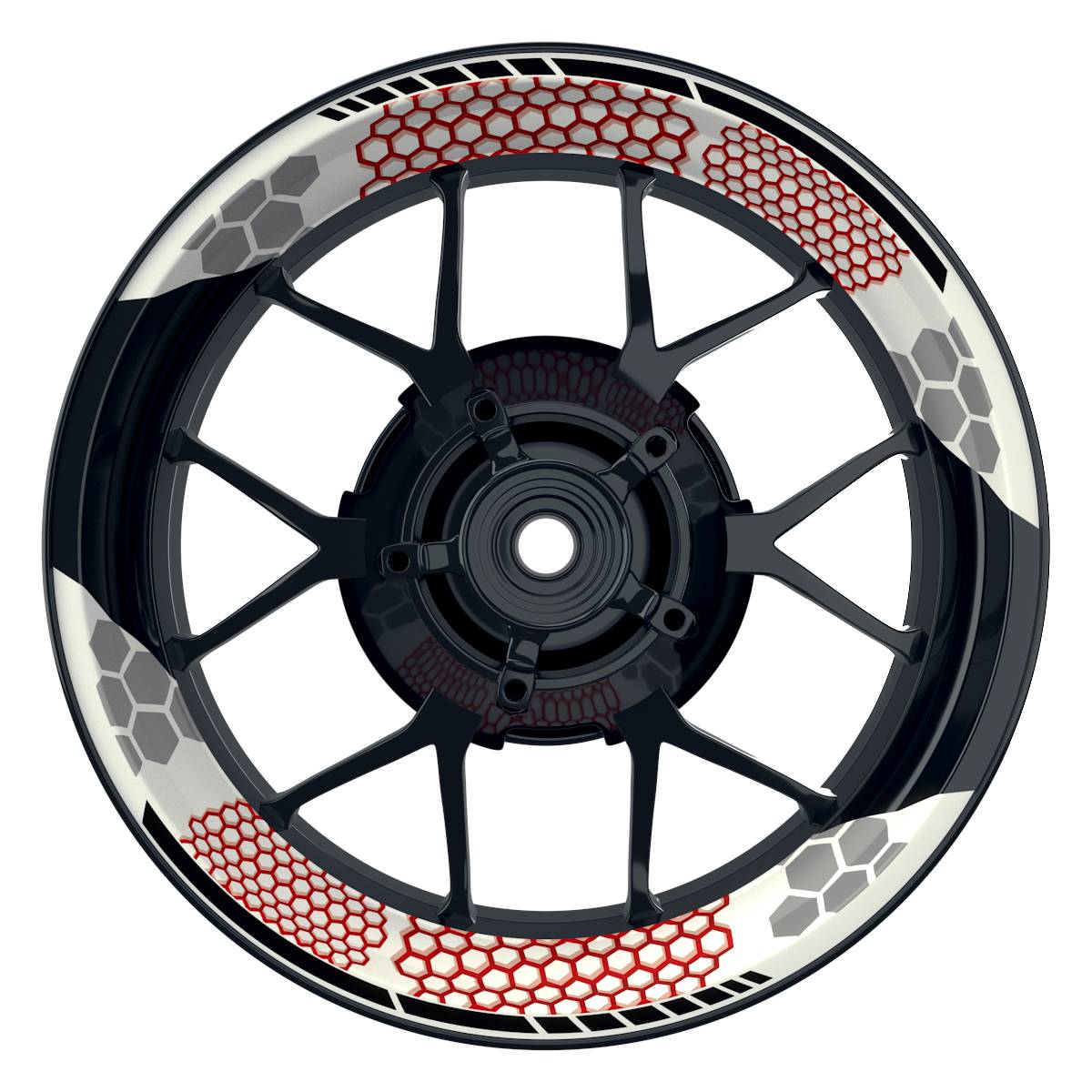 Felgenaufkleber Hexagon weiss Wheelsticker Premium geteilt rot