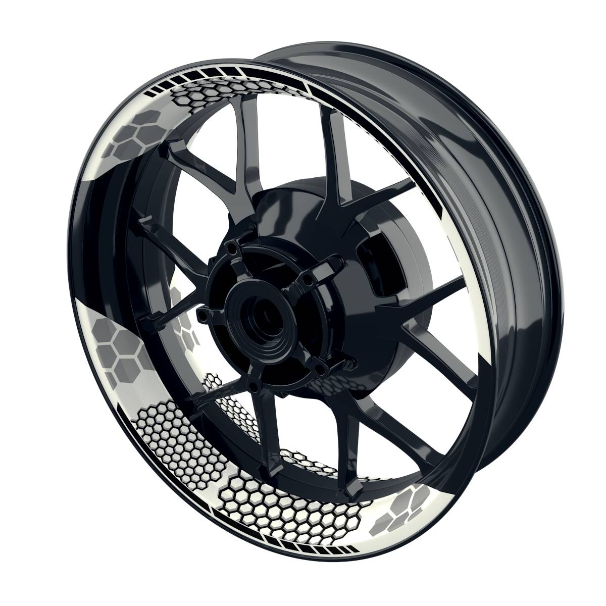 Felgenaufkleber Hexagon weiss Wheelsticker Premium geteilt schwarz