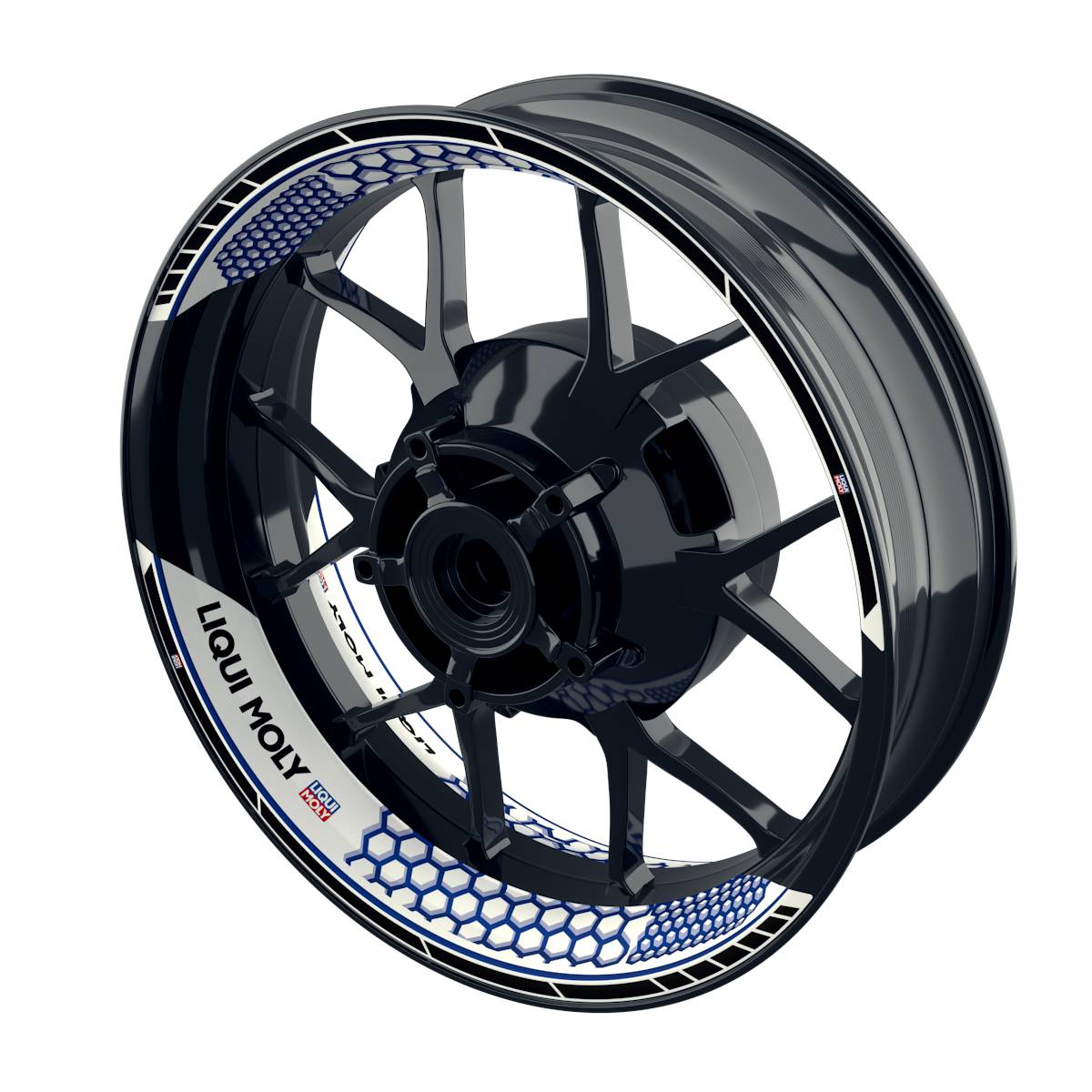 Felgenaufkleber Liqui Moly Design Hexagon weiss Premium geteilt blau