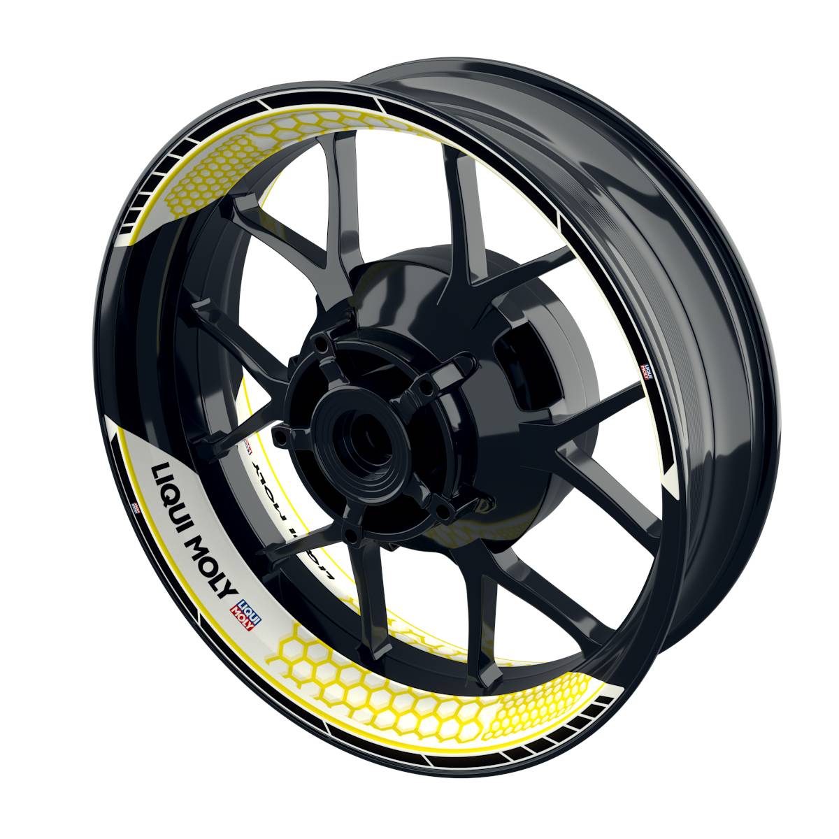 Felgenaufkleber Liqui Moly Design Hexagon weiss Premium geteilt gelb