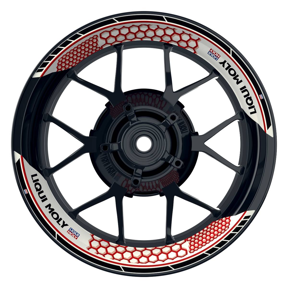 Felgenaufkleber Liqui Moly Design Hexagon weiss Premium geteilt rot