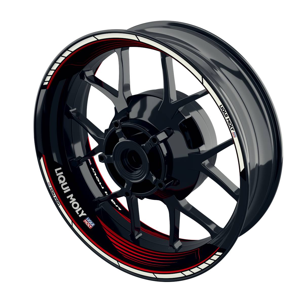 Felgenaufkleber Liqui Moly Design SAW schwarz Premium geteilt rot
