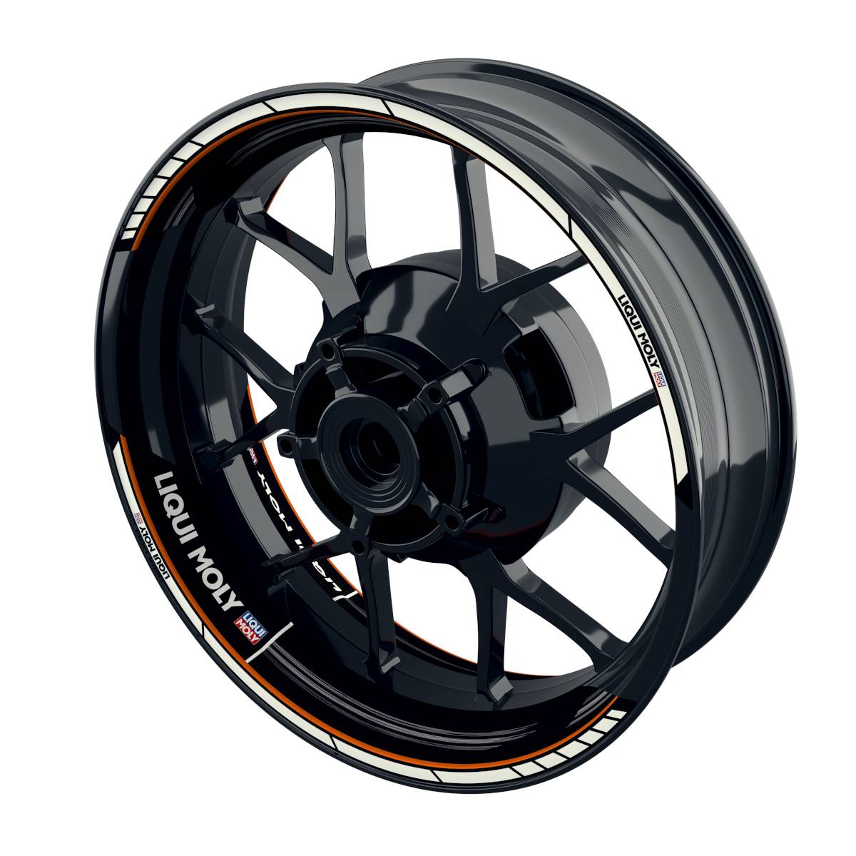 Felgenaufkleber Liqui Moly Design Scratched schwarz Premium geteilt orange