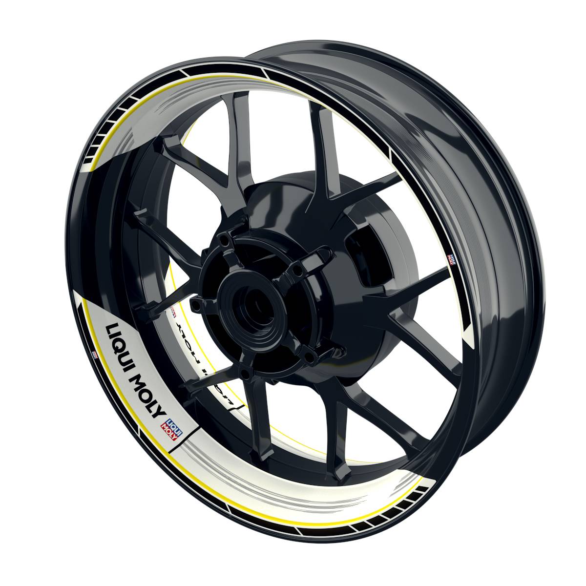 Felgenaufkleber Liqui Moly Design Scratched weiss Premium geteilt gelb