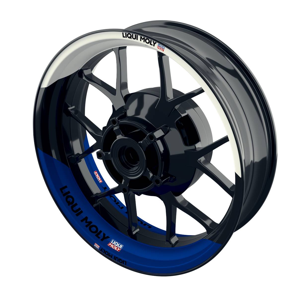 Felgenaufkleber Liqui Moly Design halb halb weiss Premium geteilt blau
