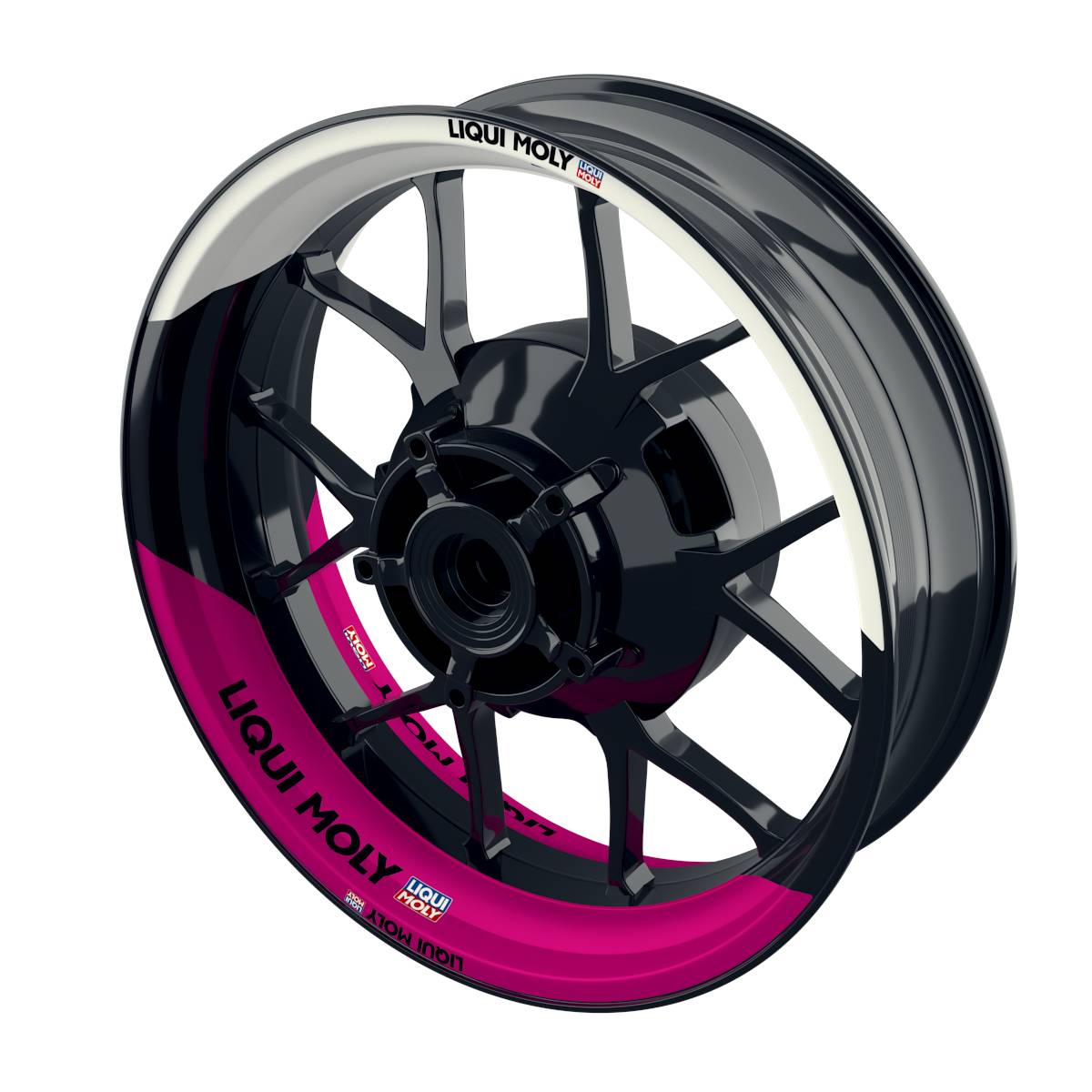 Felgenaufkleber Liqui Moly Design halb halb weiss Premium geteilt pink