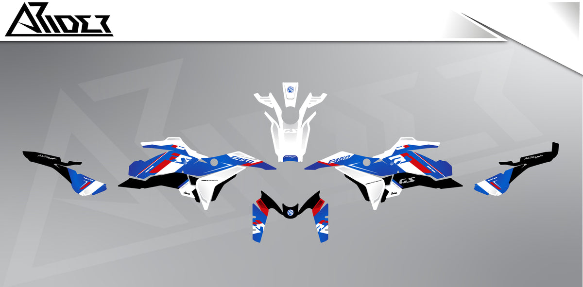Dekor passend für BMW F 450 GS - Cup Edition, Farbe Blau, Übersicht Dekorsatz
