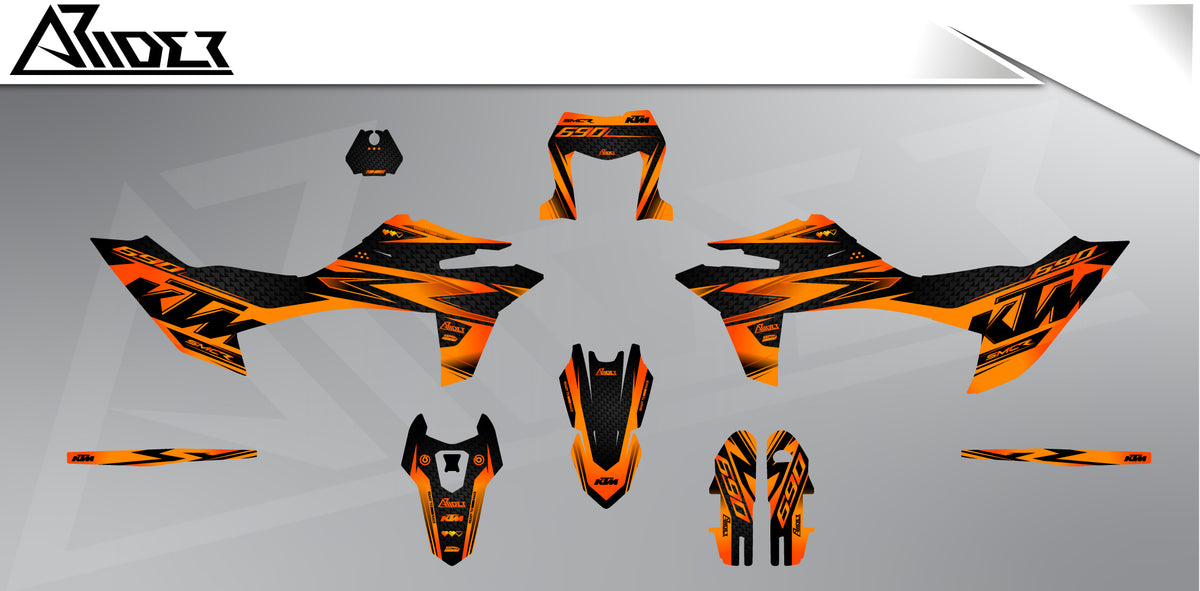 Dekor passend für KTM 690 SMC-R - Dome Edition, Farbe Orange, Übersicht Dekorsatz