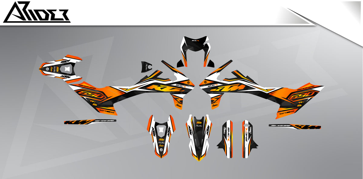 Dekor passend für KTM 690 SMC-R - Mirror Edition, Farbe Orange, Übersicht Dekorsatz