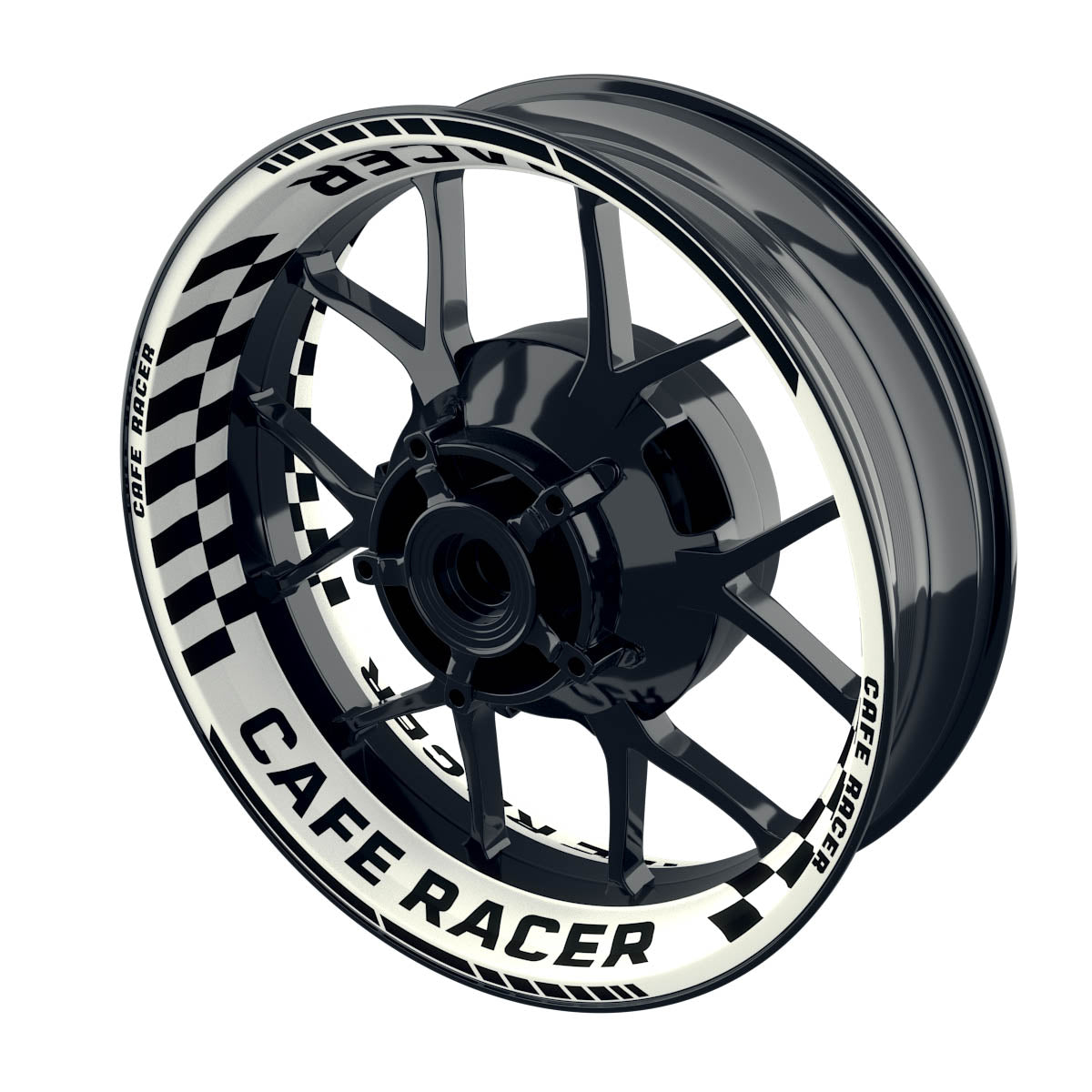 Felgenaufkleber Cafe Racer Premium Design Grid B weiss