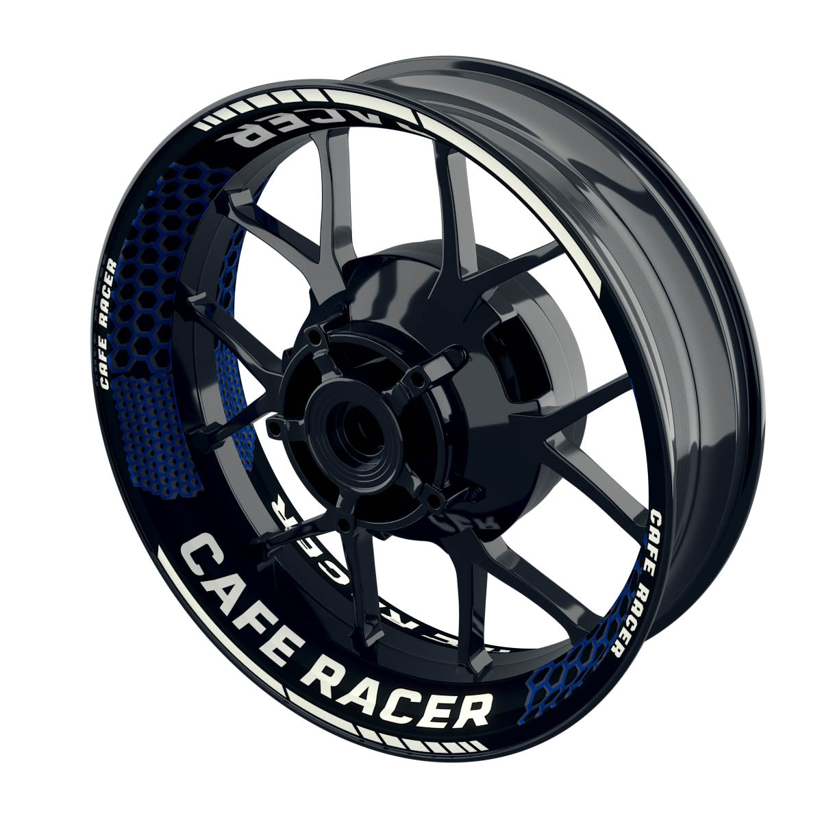 Felgenaufkleber Cafe Racer Premium Design Hexagon B blau