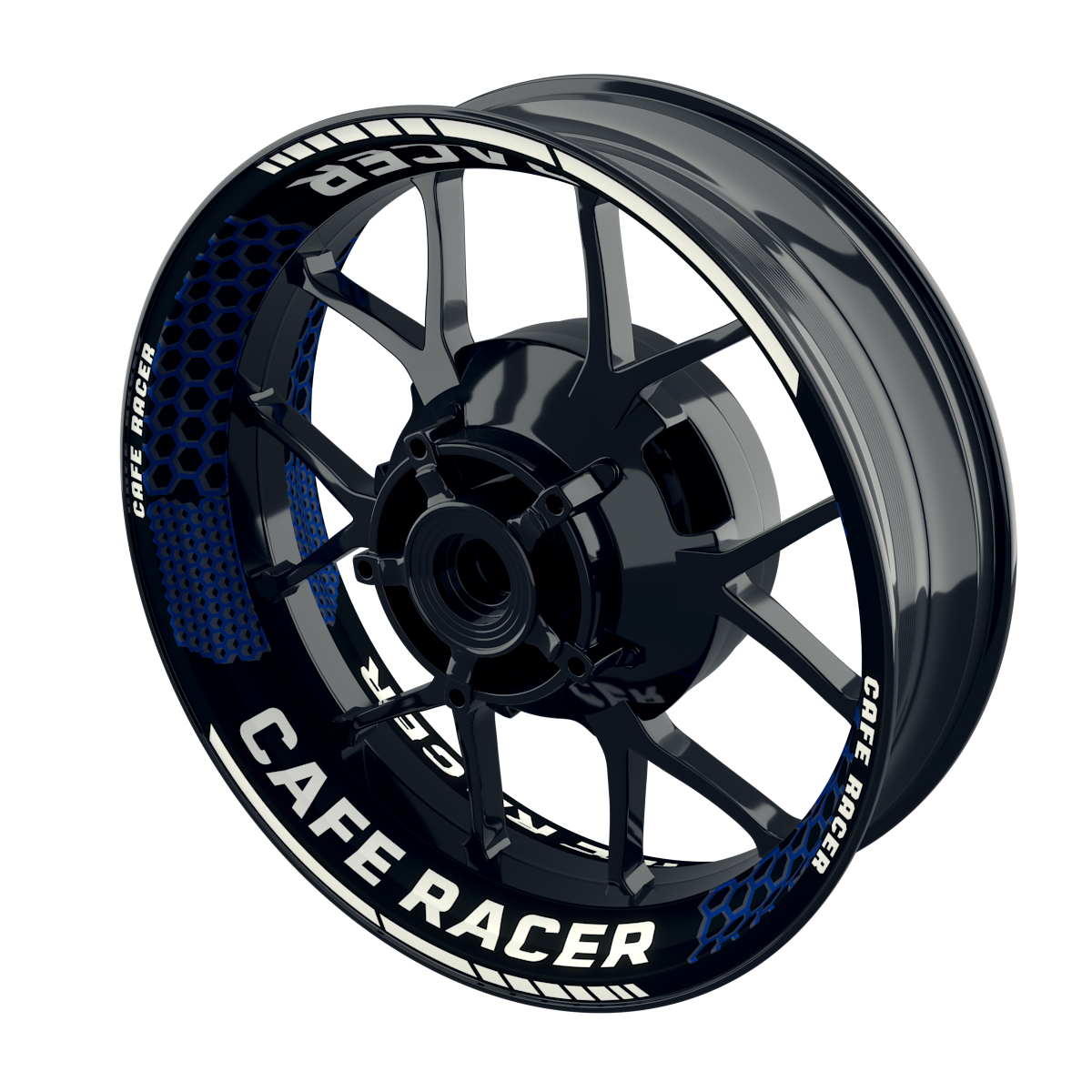 Felgenaufkleber Cafe Racer Premium Design Hexagon B blau