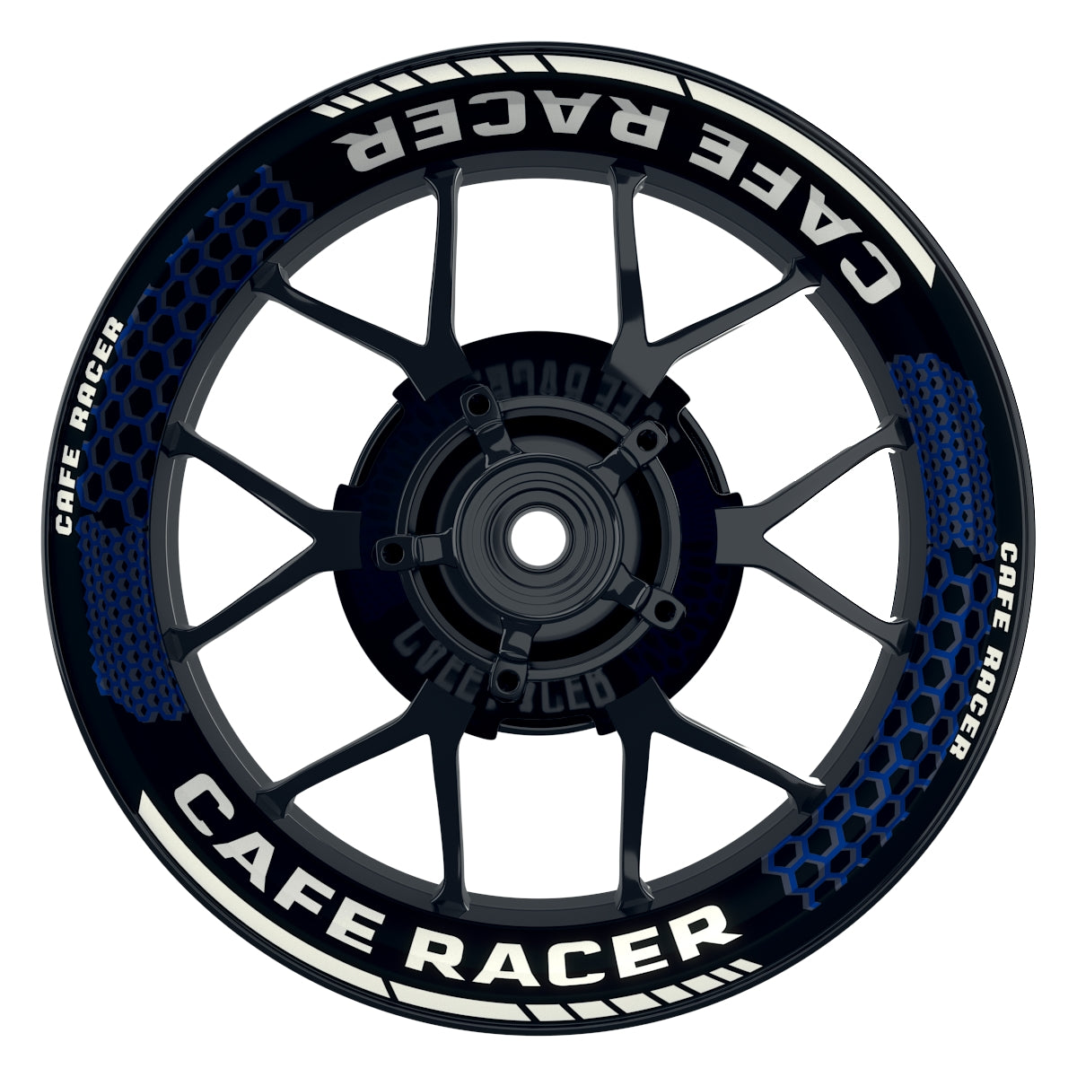 Felgenaufkleber Cafe Racer Premium Design Hexagon B blau